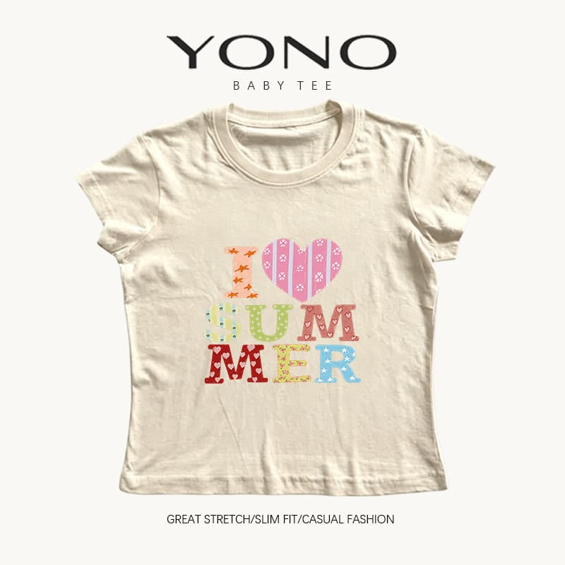 baby tee สีชมพู ลายตัวอักษร I Love Summer สีสดใส ฟีลหวานน่ารัก ทรงเข้ารูป ใส่ชิคทุกวัน รูปที่ 3