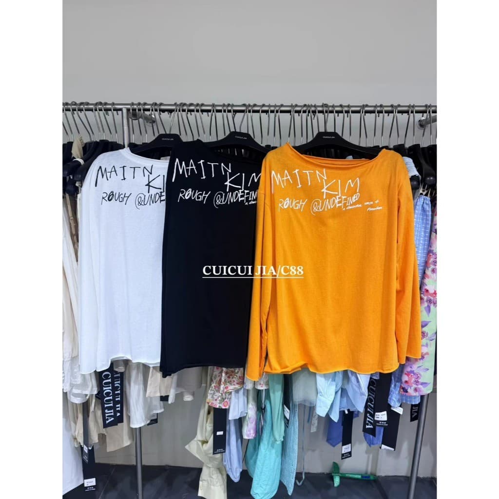 C90487 เสื้อปาดไหล่ทรงโอเวอร์ไซส์ งานเก๋ สกรีนลายสวย ผ้าดีไม่หนาไม่บาง แมทซ์ง่ายค่า แฟชั่นเกาหลี TAG CUI รูปที่ 8