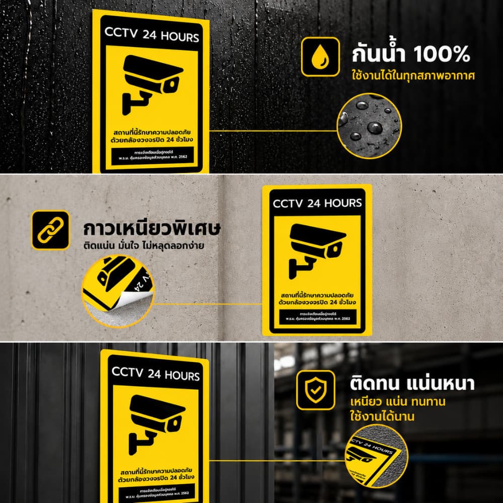 สติกเกอร์กล้องวงจรปิด 24ชม.3M แท้ ป้ายเตือนมีกล้องวงจรปิด เป็นสติกเกอร์พีวีซี พิมพ์ด้วยหมึกยูวีกันน้ำ ติดกระจกได้ทุกที่ รูปที่ 6