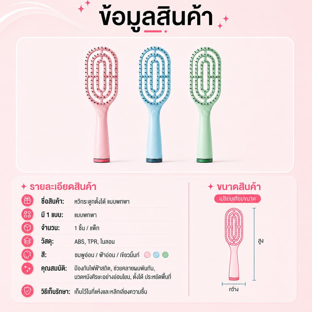 MINISO หวีแปรงผม หวีกระดูก ทำให้ผมฟู ถนอมเส้นผมและรากผม ป้องกันไฟฟ้าสถิตย์ พร้อมแปรงล้าง พกพาสะดวก ทำความสะอาดง่าย รูปที่ 9