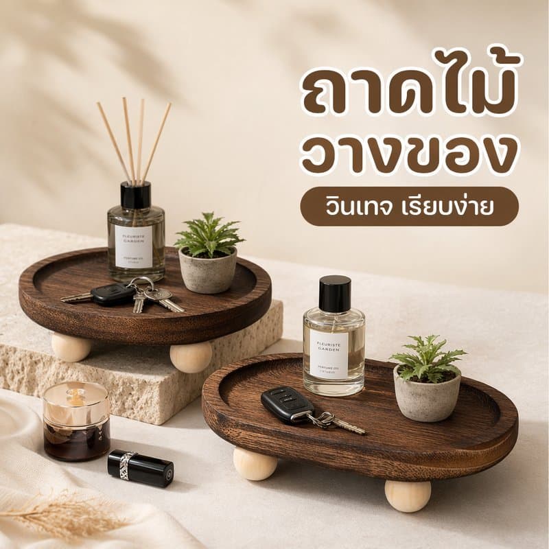 ถาดไม้ ถาดเครื่องประดับ ถาดน้ำหอม ถาดวางกุญแจ วินเทจ มินิมอล ตกแต่งบ้าน ห้องนอน โต๊ะเครื่องแป้ง รูปที่ 1