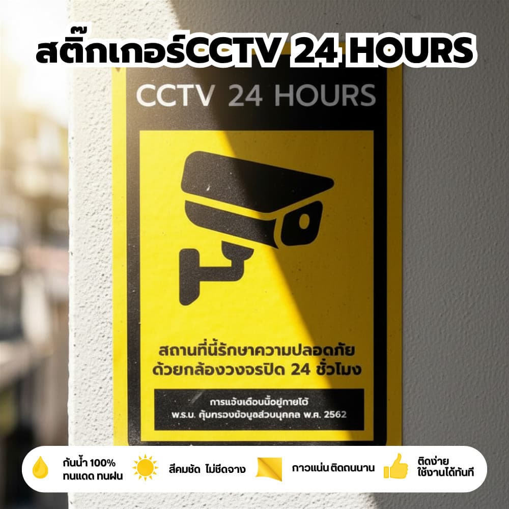 สติกเกอร์กล้องวงจรปิด 24ชม.3M แท้ ป้ายเตือนมีกล้องวงจรปิด เป็นสติกเกอร์พีวีซี พิมพ์ด้วยหมึกยูวีกันน้ำ ติดกระจกได้ทุกที่ รูปที่ 2
