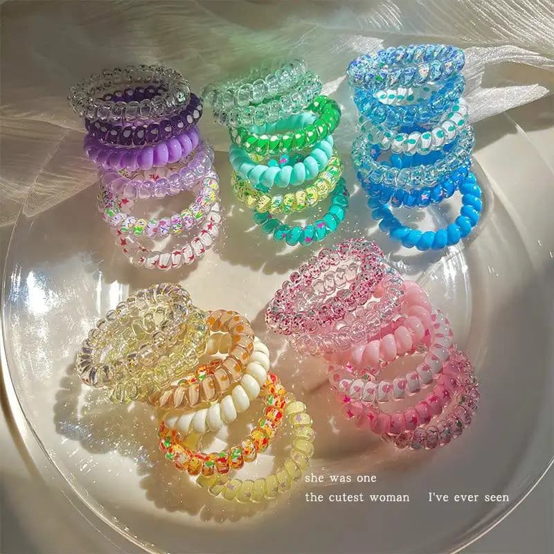 ชุดยางรัดผมสายโทรศัพท์ลายดอกไม้เกลียว 6 เส้น โปร่งใส สีพาสเทล ยางมัดผมยางยืดสไตล์เกาหลีหวานสําหรับผู้หญิง เครื่องประดับผมประจําวัน รูปที่ 2
