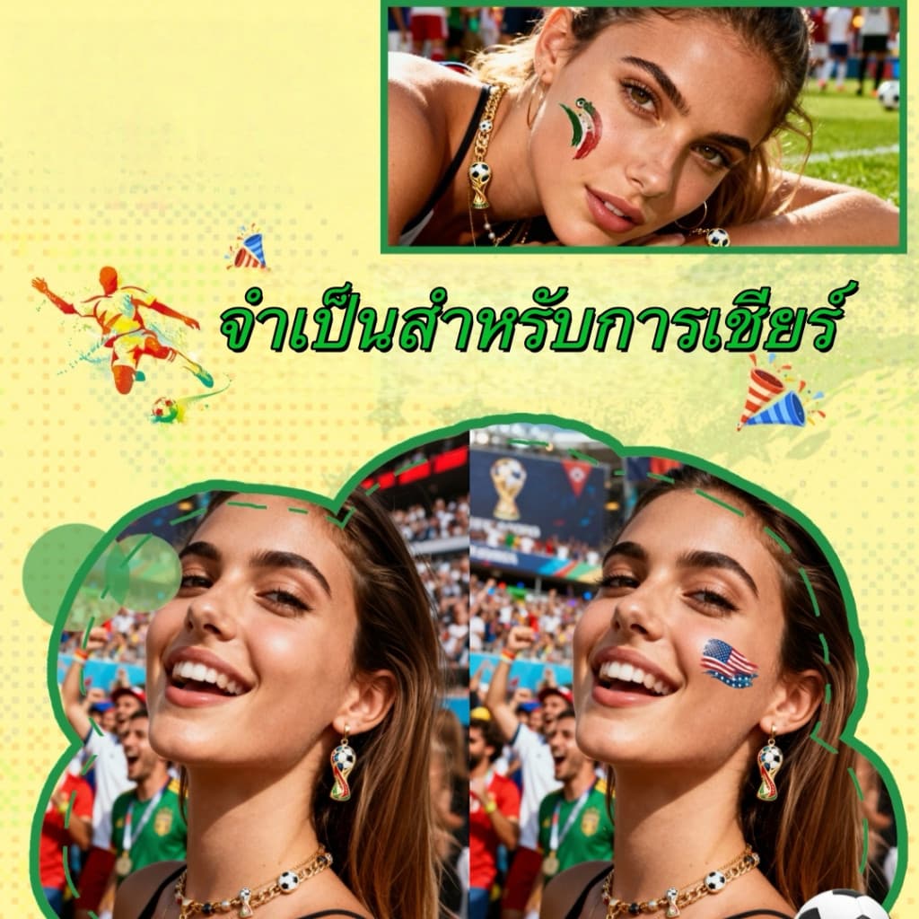 แทททูฟุตบอลโลก สติ๊กเกอร์ติดหน้า รอยสัก กันน้ำ กันเหงื่อ 100% ลายธงนานาชาติและอาเซี่ยน AEC รูปที่ 8