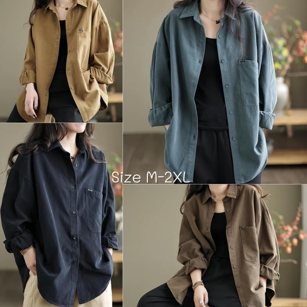 99469#เสื้อเชิ้ตลำลองผู้หญิง สไตล์เกาหลี ดีไซน์ใหม่สำหรับฤดูใบไม้ผลิ/ฤดูใบไม้ร่วง ทรงหลวม แขนยาว สีพื้น รุ่นใหม่ปี 2026 รูปที่ 1