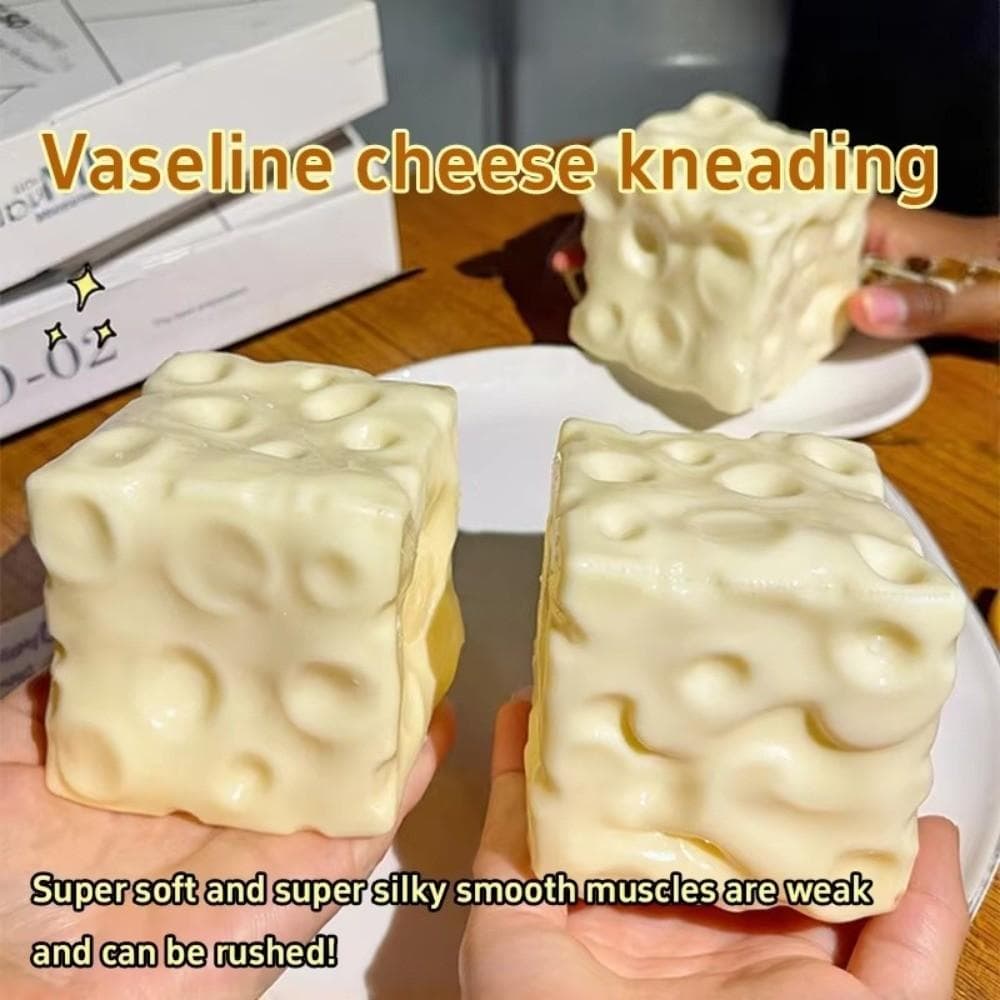 IRRA Jumbo Cheese Cube Stress Ball, Squishy Texture Anti-Stress Cheese Pinch ของเล่นนวดรูปร่างได้ Non-Bounce ASMR Sensory Stress ของขวัญวันเกิด รูปที่ 7