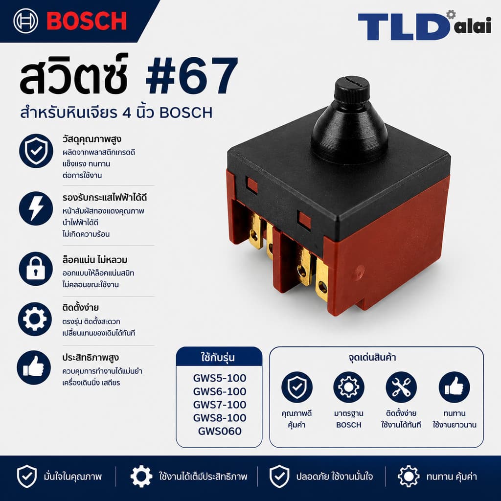 สวิทซ์ #67 หินเจียร 4 นิ้ว Bosch บอช รุ่น GWS5-100, GWS6-100, GWS7-100, GWS8-100, GWS060 (5-100, 6-100, 7-100, 8-100,... รูปที่ 1