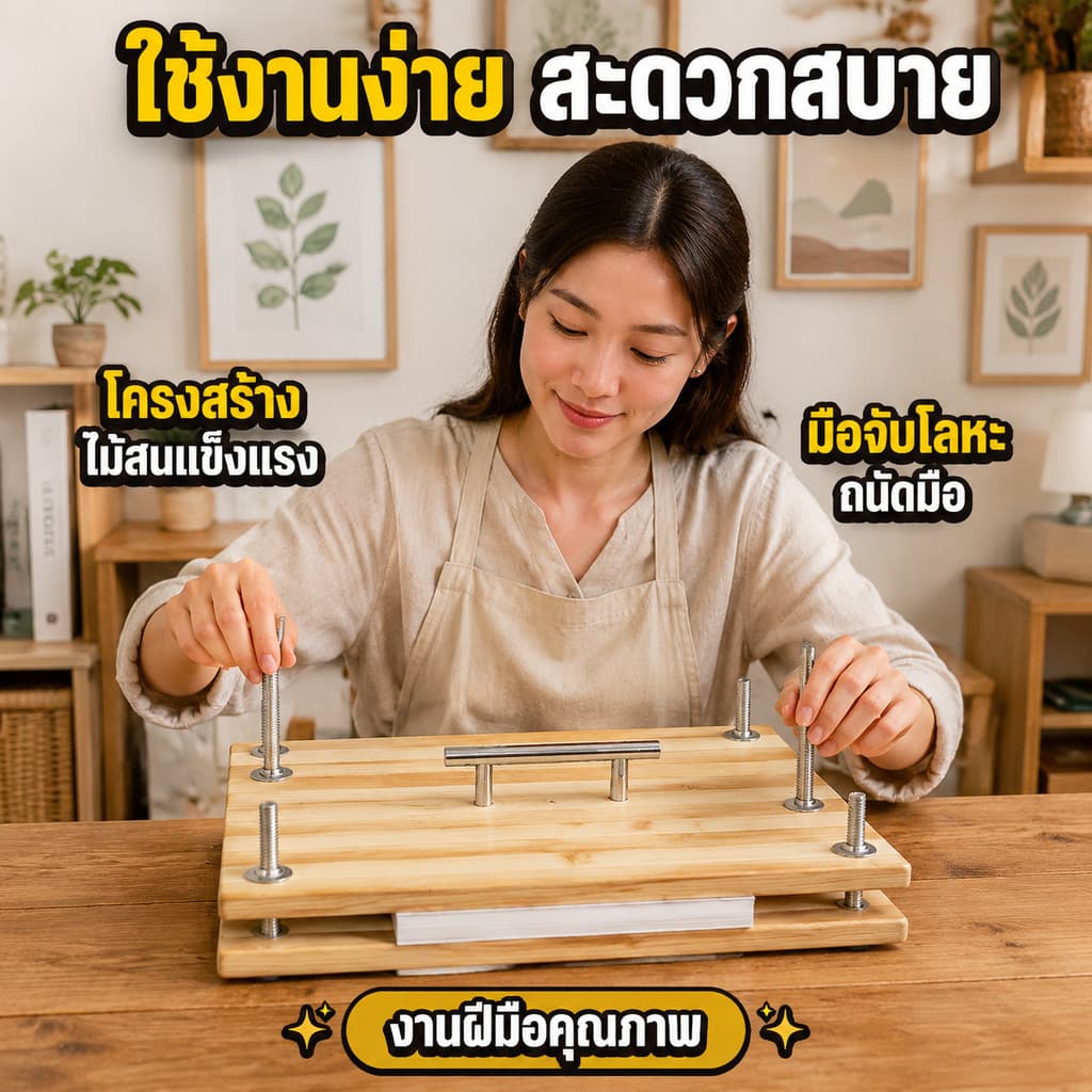 แท่นกดหนังสือไม้ไผ่ 2 ชั้น อุปกรณ์ทับกระดาษงานฝีมือ DIY แข็งแรงทนทาน ใช้งานง่าย พร้อมน็อตยึดแน่น รูปที่ 6