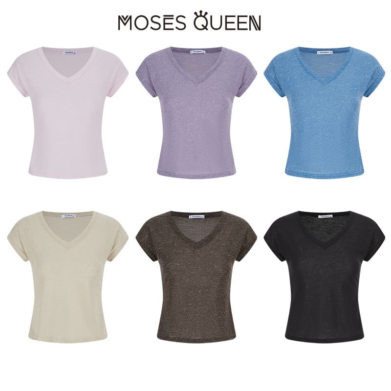 < MOSESQUEEN > มอสส์ ราชินี เสื้อยืดคอวีแขนสั้นหลากสีทรงหลวมสําหรับฤดูร้อนเหมาะกับการลดอายุและชุดลําลอง #63719 รูปที่ 8