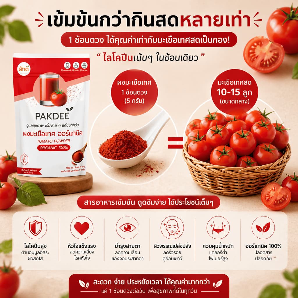 ผงมะเขือเทศ ออร์แกนิค 100% ขนาด 50 กรัม ไฟเบอร์สูง ไลโคปีนและวิตามินซี รูปที่ 4