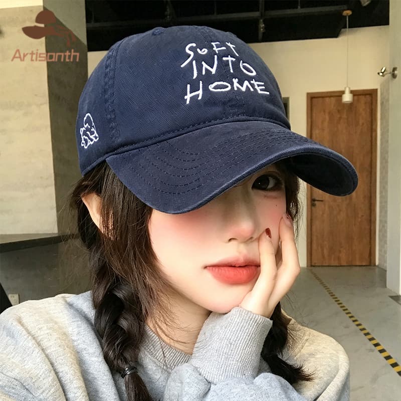 ส่งเร็วหมวกเบสบอลปักตัวอักษร SOFT INTO HOME ปรับขนาดได้ คุณภาพสูสไตล์เกาหลี ีใช้ได้ทั้งชายและหญิง 2026ใหม่ รูปที่ 5