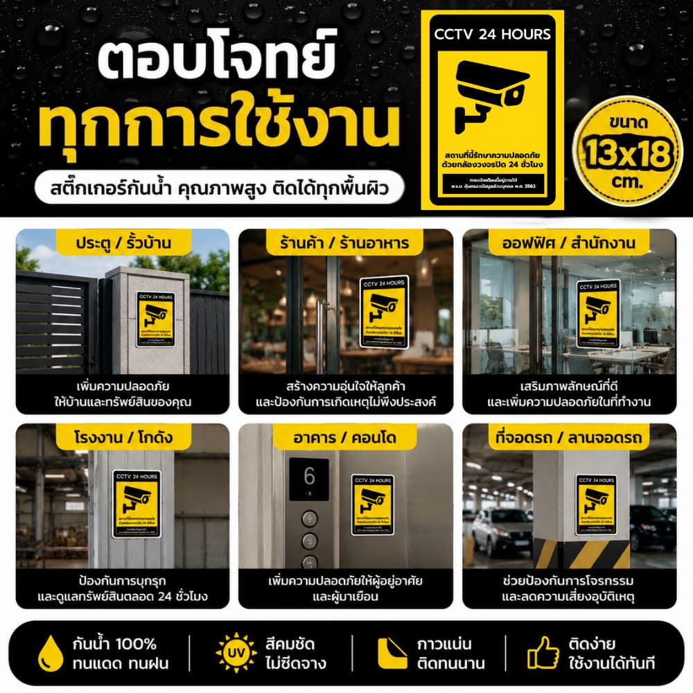 สติกเกอร์กล้องวงจรปิด 24ชม.3M แท้ ป้ายเตือนมีกล้องวงจรปิด เป็นสติกเกอร์พีวีซี พิมพ์ด้วยหมึกยูวีกันน้ำ ติดกระจกได้ทุกที่ รูปที่ 4