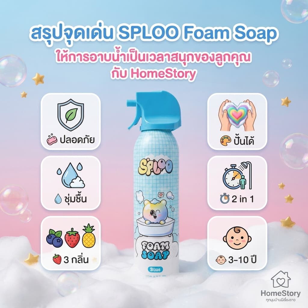 SPLOO บับเบิ้ลโฟมอาบน้ำเด็กเนื้อนุ่มอ่อนโยน ไม่ระคายเคืองผิว ปั้นเล่นได้สนุกสนาน มีกลิ่นหอมผลไม้ 3 กลิ่นให้เลือก รูปที่ 7