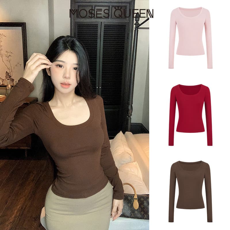 MOSESQUEEN เสื้อผ้ากันแดดสตรี แขนยาว ชั้นในสบายฤดูร้อน กันแดด น้ำหนักเบา ระบายอากาศได้ดี แฟชั่นตัวบน #63079 รูปที่ 2
