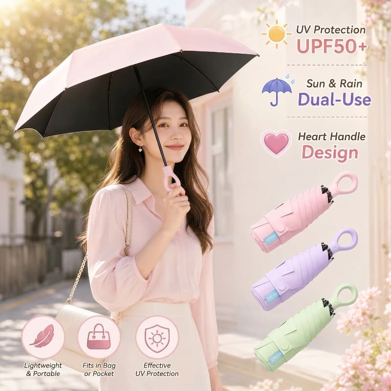 COD ร่มกันแดดพกพา ร่มสายรุ้ง กันรังสียูวีได้ดี UPF50+ ด้ามมีแหวนคล้องนิ้ว กันยูวี 99.9% ร่มมินิ รูปที่ 2