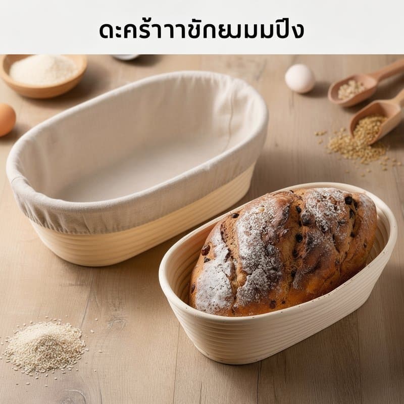 ตะกร้าหมักขนมปัง ตะกร้าหวายหมักแป้ง ซับในลินิน อุปกรณ์อบขนมปัง แป้งซาวร์โดว์ หวายธรรมชาติ รูปที่ 3