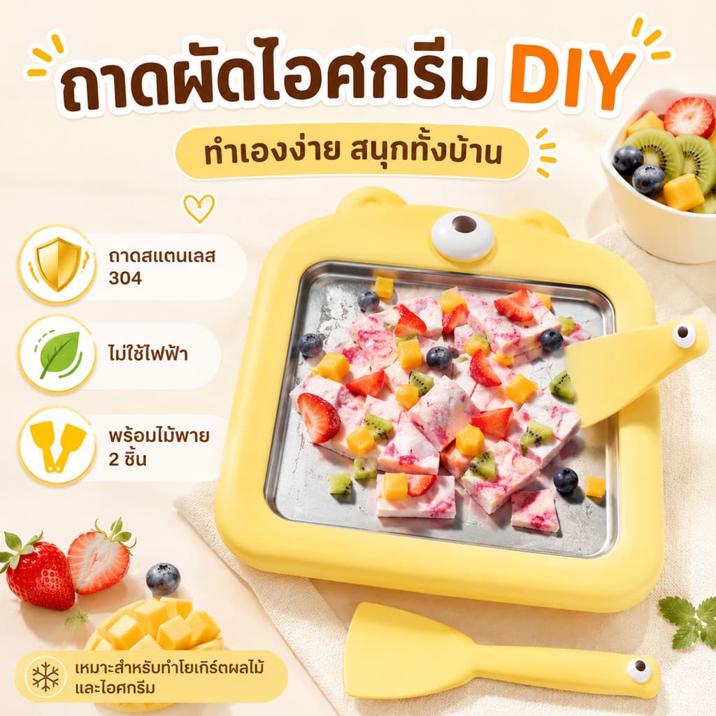 เครื่องผัดไอศครีม ที่ทำไอศครีม ที่ผัดไอติม กระทะผัดไอติม กระทะสำหรับทำไอติมผัด เครื่องทำไอติมทอด ที่ทำไอติม รูปที่ 1