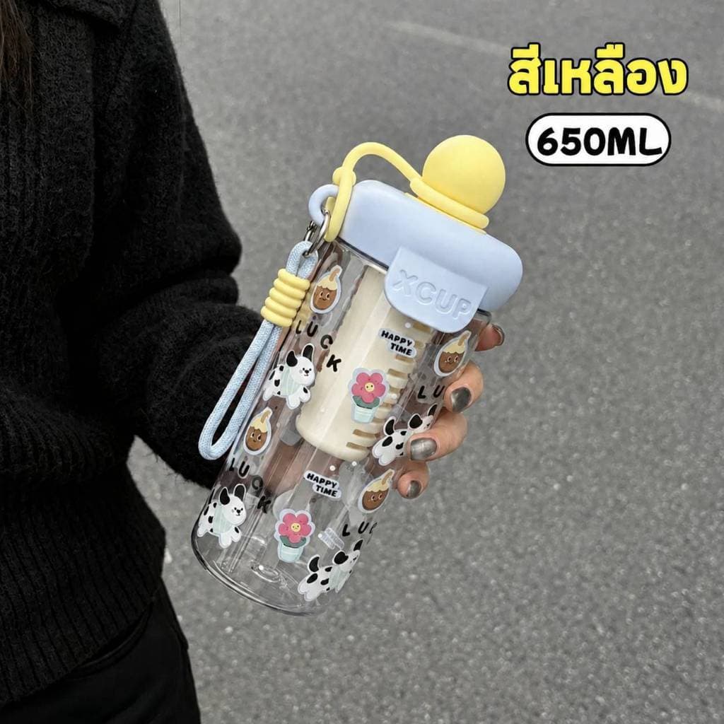 แก้วน้ำน่ารักสำหรับนักศึกษา แก้วหลอดพกพา ความจุขนาดใหญ่ 650ml กันน้ำกันรั่ว พร้อมสายคล้อง รูปที่ 6