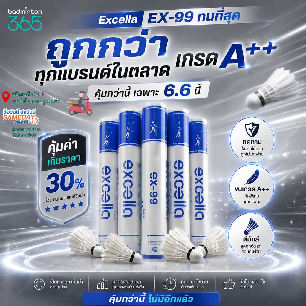 ลูกแบดมินตัน EXCELLA EX-99 ลูกแบดมินตัน มิติใหม่ของความสนุก ตอบโจทย์ ก๊วนมือหนัก! รูปที่ 1