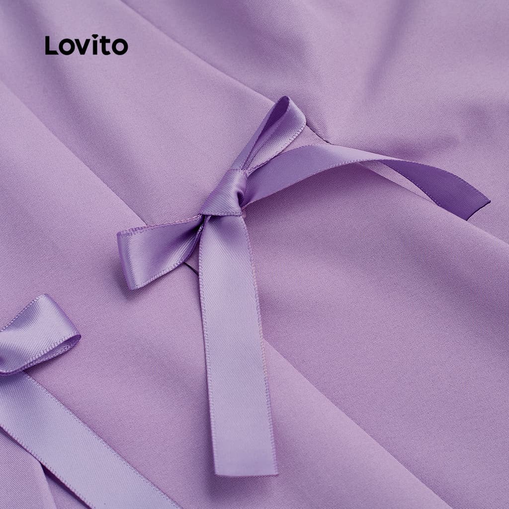 Lovito แคชชวล เสื้อเชิ้ตผู้หญิง ดีไซน์ผูกเชือกด้านหน้า ฤดูใบไม้ผลิ/ฤดูร้อน สีม่วง L171ED514 รูปที่ 6