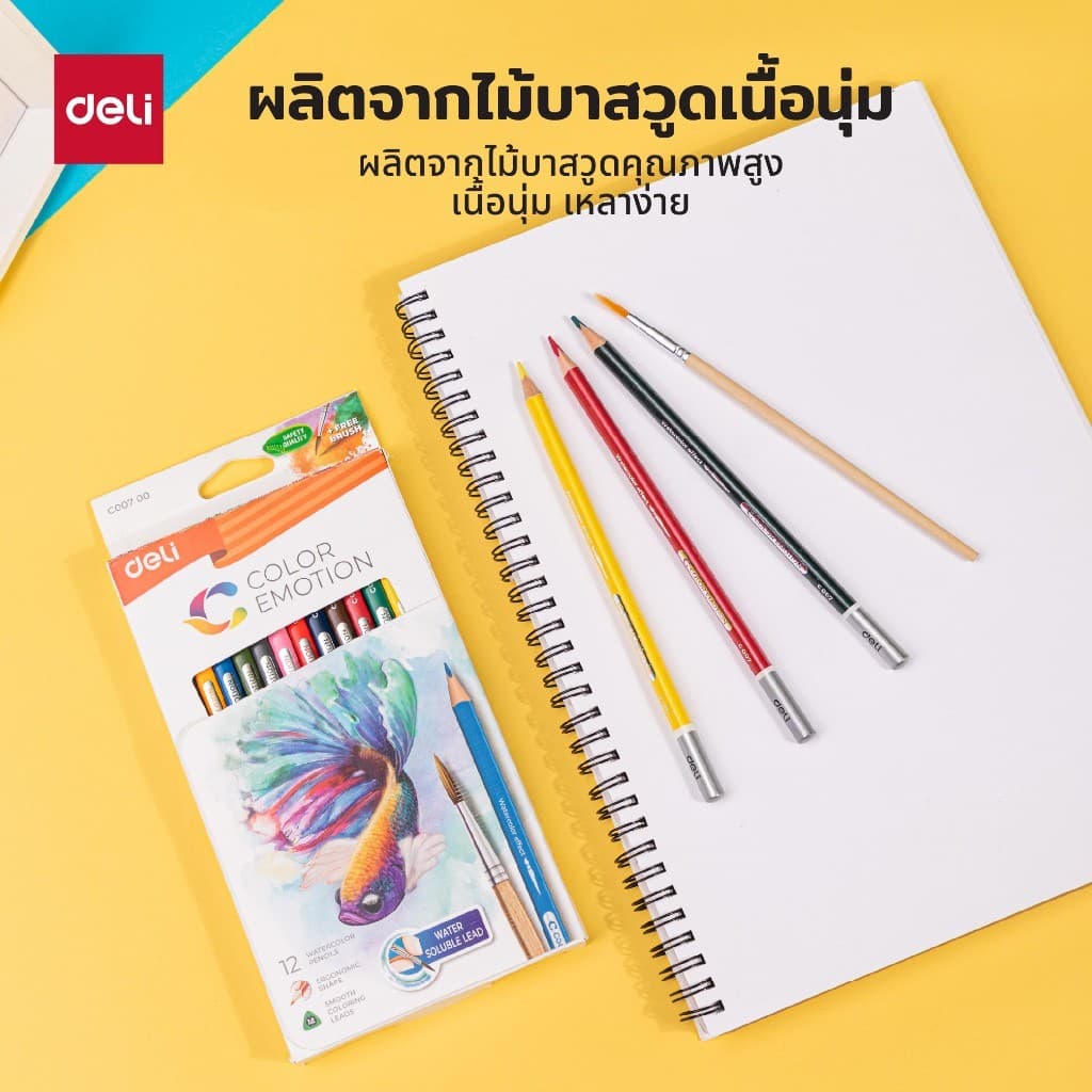 Deli ดินสอสีไม้ระบายน้ำ รุ่น EC00700 สีสด คมชัด ชุด 12/24/36 สี Color Pencils จำหน่าย 1 ชุด รูปที่ 4