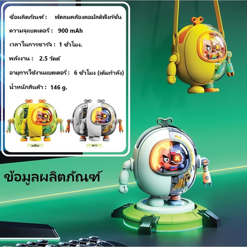 พัดแขวนคอเมชา พัดลมพกพาMini ความจุแบตในตัว 900mAh ไม่มีใบมีด ขนาดเล็ก พร้อมเชือกคล้องคอ รูปที่ 9
