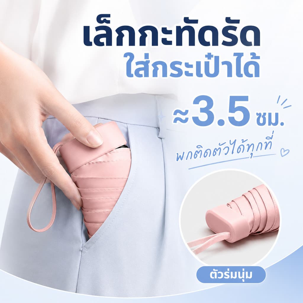 จัดส่งจากกรุงเทพร่มพับมินิพกพาง่าย กันแดดกันฝน UPF50+ น้ำหนักเบา พร้อมกล่องเก็บ มีให้เลือก 6 สี สไตล์มินิมอล รูปที่ 4