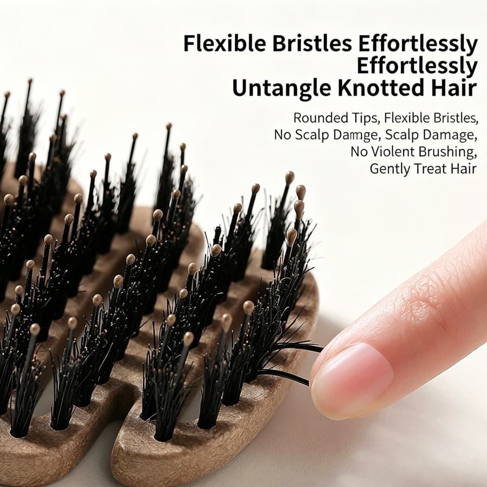 JoyTray หวีลดผมร่วง แก้ผมพันกัน ลดไฟฟ้าสถิตย์ หวียกโคนผม แปรงหวีผม Boar Bristle Hairbrush หวีพับ หวีผม รูปที่ 4