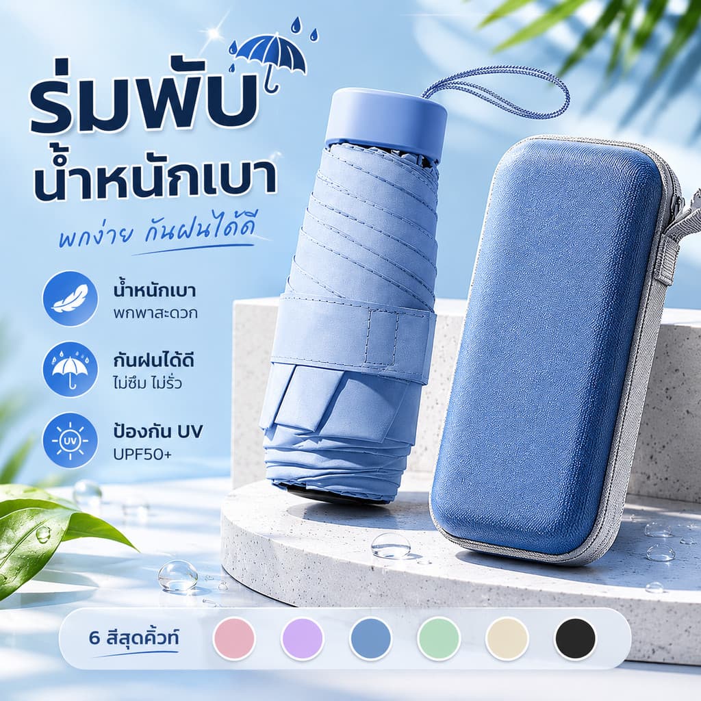 จัดส่งจากกรุงเทพร่มพับมินิพกพาง่าย กันแดดกันฝน UPF50+ น้ำหนักเบา พร้อมกล่องเก็บ มีให้เลือก 6 สี สไตล์มินิมอล รูปที่ 1