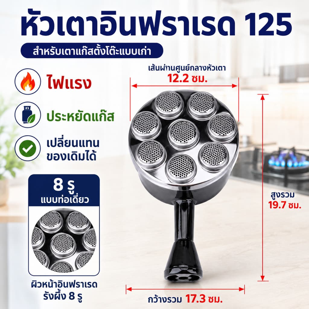 หัวเตาแก๊สตั้งโต๊ะ 90/115/125/135 มม. อะไหล่เตาแก๊สเก่า หัวเตาอินฟราเรด ไฟแรง ประหยัดแก๊ส เปลี่ยนง่าย COD รูปที่ 1