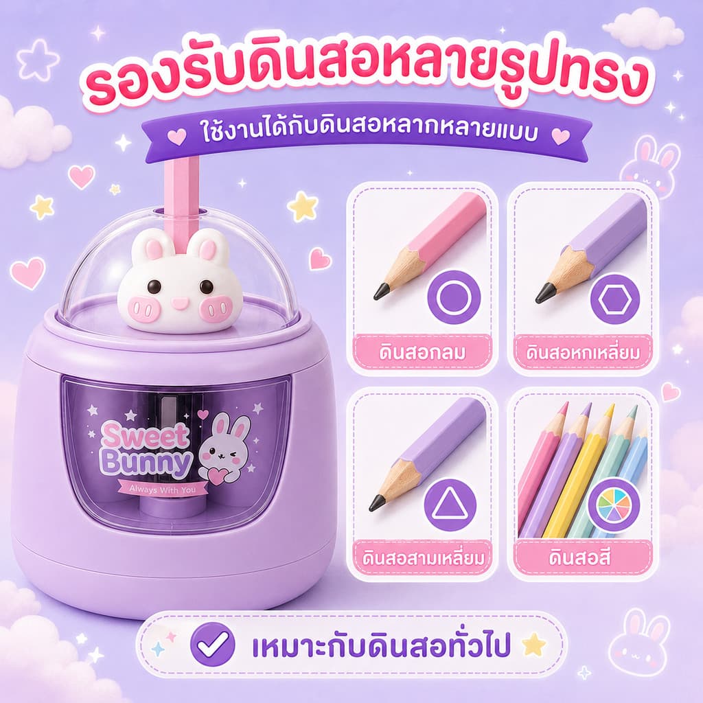 เครื่องเหลาดินสอไฟฟ้า ลายน่ารัก ใช้ถ่าน AA 3 ก้อน กบเหลาดินสออัตโนมัติ สำหรับนักเรียน เครื่องเขียนเด็ก รูปที่ 4