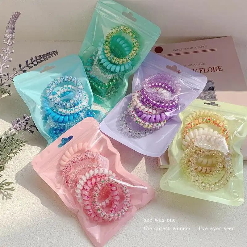 ชุดยางรัดผมสายโทรศัพท์ลายดอกไม้เกลียว 6 เส้น โปร่งใส สีพาสเทล ยางมัดผมยางยืดสไตล์เกาหลีหวานสําหรับผู้หญิง เครื่องประดับผมประจําวัน รูปที่ 1
