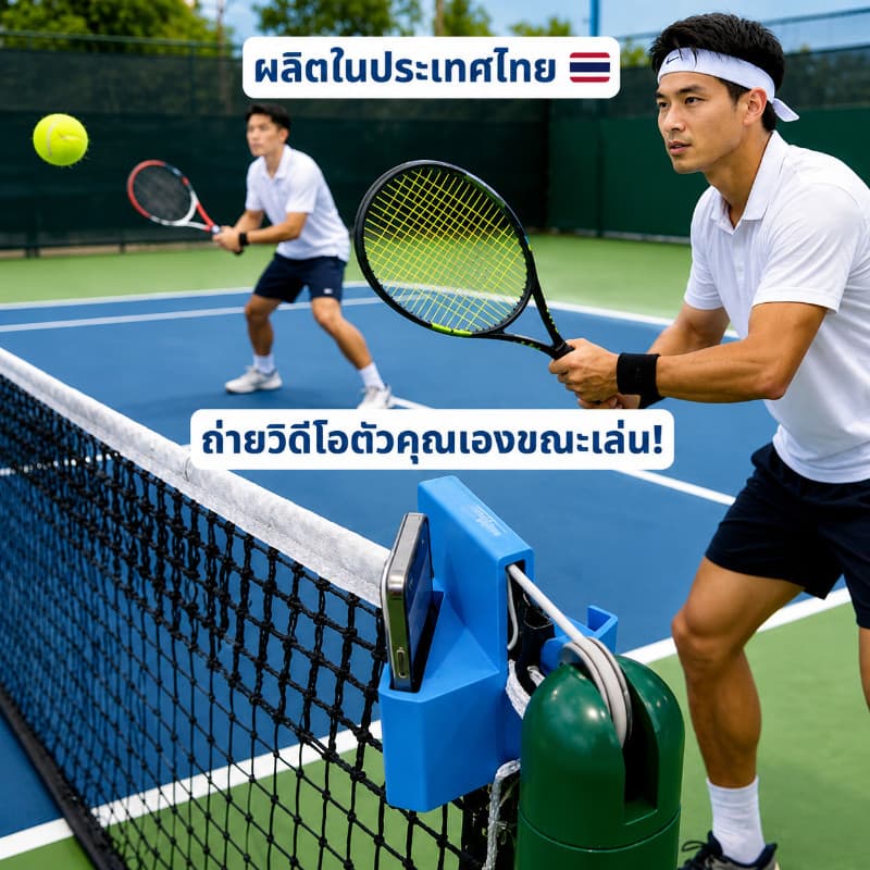 COD ที่ยึดโทรศัพท์ตาข่ายเทนนิส ขาตั้งบันทึกการเล่นเทนนิสและพิคเคิลบอล มุมมองคู่ รองรับมือถือและกล้องกีฬา รูปที่ 3