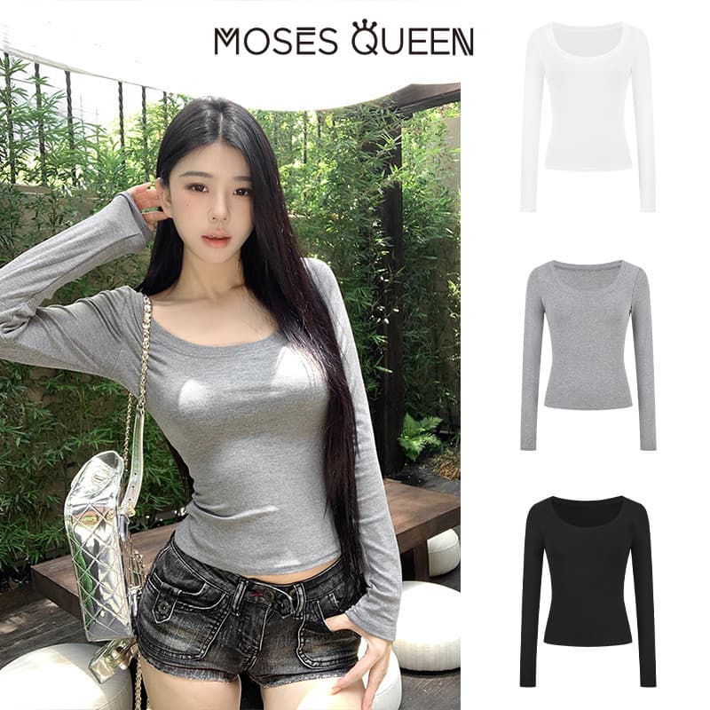 MOSESQUEEN เสื้อผ้ากันแดดสตรี แขนยาว ชั้นในสบายฤดูร้อน กันแดด น้ำหนักเบา ระบายอากาศได้ดี แฟชั่นตัวบน #63079 รูปที่ 4