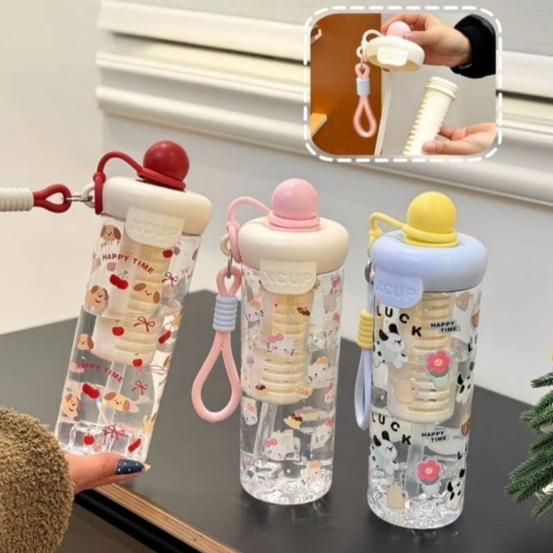 แก้วน้ำน่ารักสำหรับนักศึกษา แก้วหลอดพกพา ความจุขนาดใหญ่ 650ml กันน้ำกันรั่ว พร้อมสายคล้อง รูปที่ 3