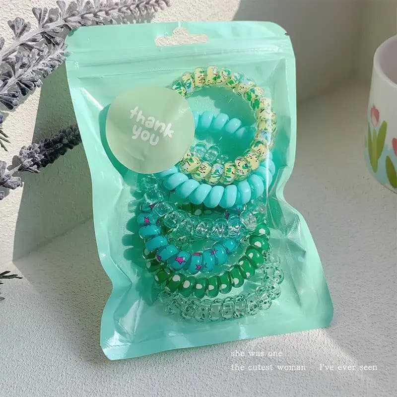 ชุดยางรัดผมสายโทรศัพท์ลายดอกไม้เกลียว 6 เส้น โปร่งใส สีพาสเทล ยางมัดผมยางยืดสไตล์เกาหลีหวานสําหรับผู้หญิง เครื่องประดับผมประจําวัน รูปที่ 5