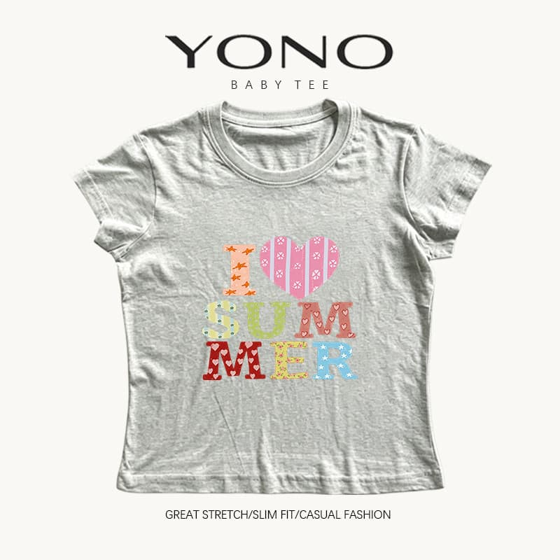baby tee สีชมพู ลายตัวอักษร I Love Summer สีสดใส ฟีลหวานน่ารัก ทรงเข้ารูป ใส่ชิคทุกวัน รูปที่ 6