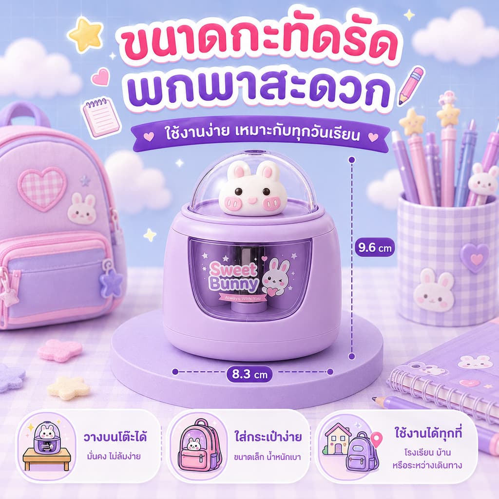 เครื่องเหลาดินสอไฟฟ้า ลายน่ารัก ใช้ถ่าน AA 3 ก้อน กบเหลาดินสออัตโนมัติ สำหรับนักเรียน เครื่องเขียนเด็ก รูปที่ 8