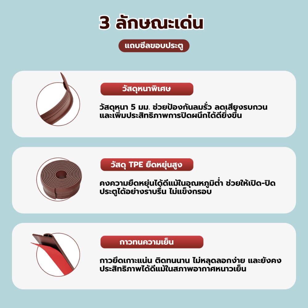 ซีลประตูกันเสียง ที่กั้นประตู ที่กั้นประตูกันฝุ่น กันแมลง ขอบประตูกันแอรออก กาวในตัว กันน้ำ กันแอร์ออก ป้องกันเสียง รูปที่ 6