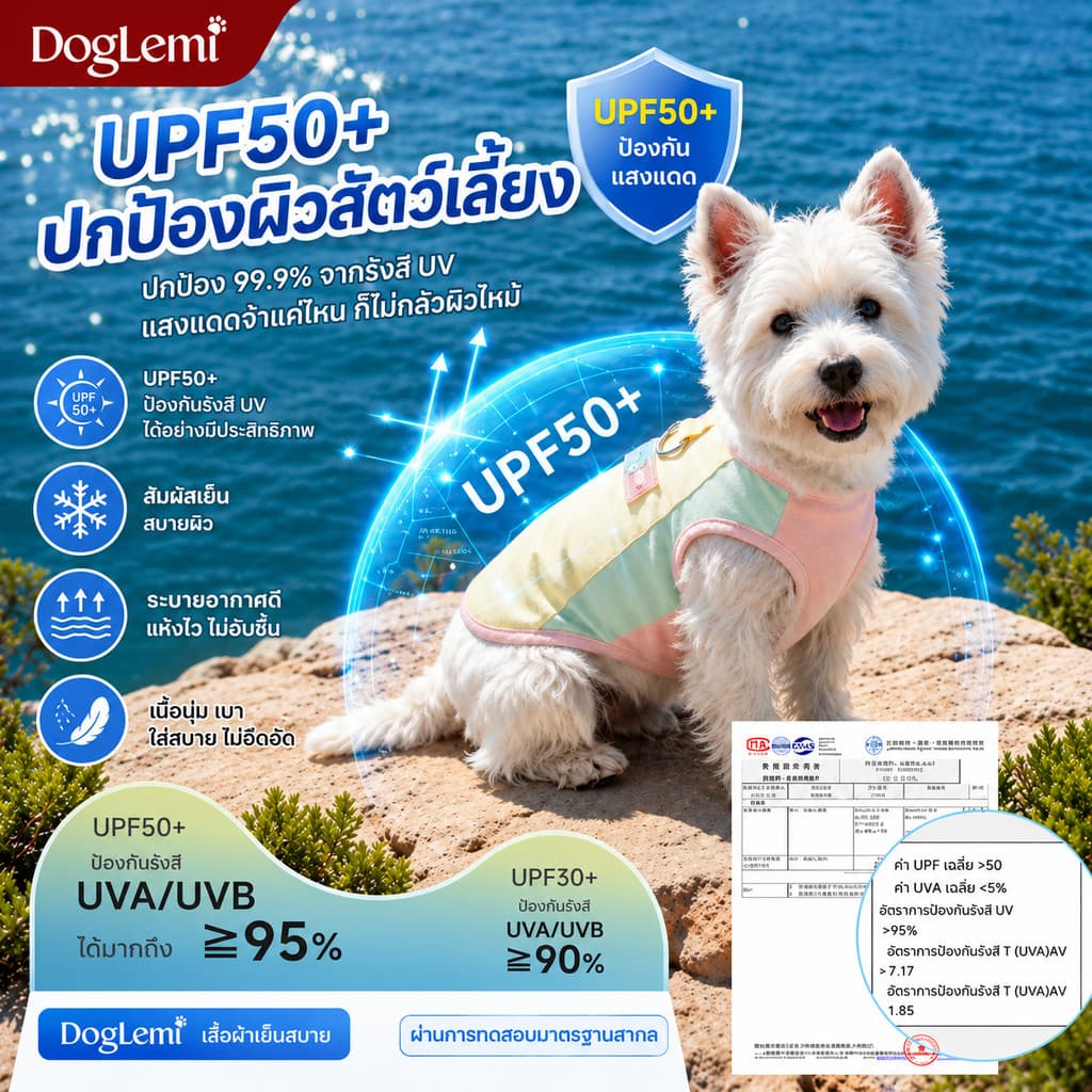 เสื้อกันแดดสุนัข เสื้อเย็นแมว UPF50+ เสื้อคลายร้อนสัตว์เลี้ยง หน้าร้อนต้องมี สายจูงในตัว ระบายอากาศดี รูปที่ 2