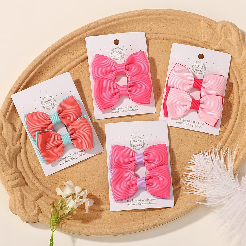 เซ็ต 2 ชิ้น Solid Bows กิ๊บติดผมสำหรับเด็กหญิง ทำจาก Grosgrain Ribbon พร้อมเสียบที่สวยงาม รูปที่ 5