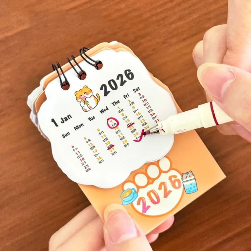 คุณมูต กําหนดการวางแผน,ขดลวดมินิ2026ปฏิทินตั้งโต๊ะ,น่ารักกําหนดเครื่องหมายการ์ตูนแบบพกพาแมววางแผนทุกวันสก์ท็อปเครื่องปร รูปที่ 6