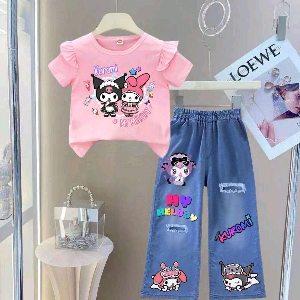 Pinkชุดตามกระแส ชุดเซ็ทเด็ก เสื้อแขนปีกนก+กางเกงยีนส์เทียม รูปที่ 4
