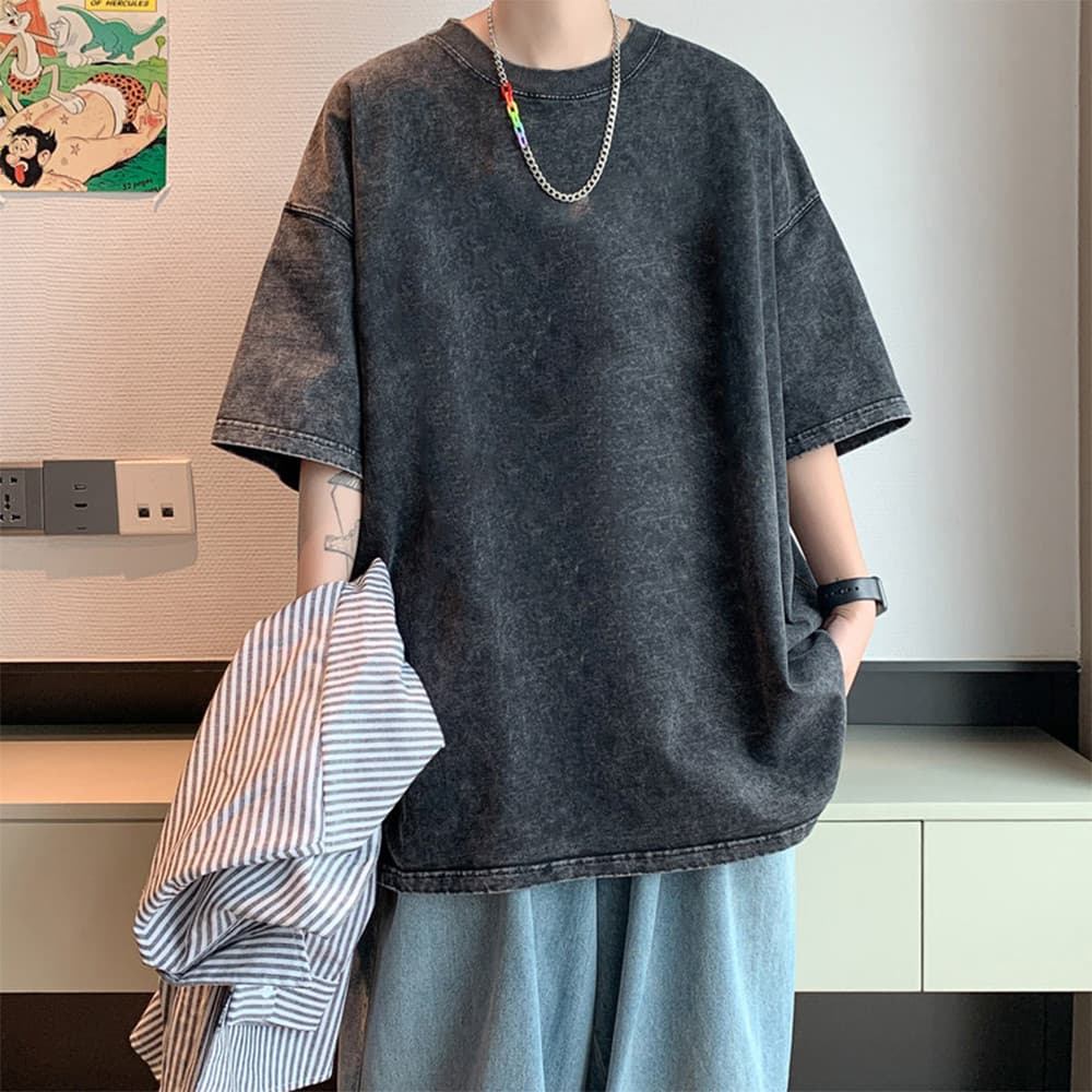 ChillTeeเสื้อยืด เสื้อสีฟอก ใส่ได้ทั้งชาย-หญิง เสื้อสีพื้น ใส่สบาย ทรงหลวม oversize สีดำ แฟชั่น 3xl รูปที่ 4