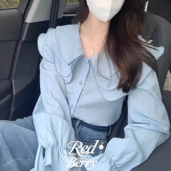 Red Berry เสื้อเชิ้ตคอปกสไตล์เกาหลีสำหรับผู้หญิงฤดูใบไม้ผลิและฤดูใบไม้ร่วง หวานและช่วยลดอายุ W647 รูปที่ 2