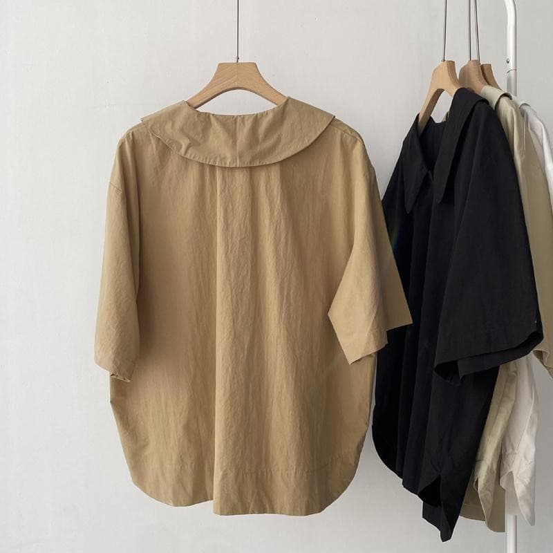 เสื้อโอเวอร์ไซส์สำหรับคนอวบ 40-150 กิโลกรัม สไตล์หวานสำหรับฤดูร้อน คอปกผ่อนคลาย รูปที่ 6