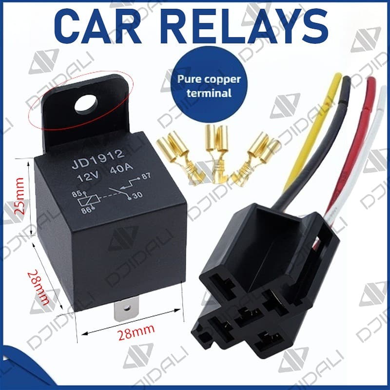 JD1912 12V รีเลย์รถยนต์พร้อมสายรัด Spdt 12V 4 Pin/5Pin SPST สายรัดรีเลย์ซ็อกเก็ตสําหรับรถยนต์รถบรรทุก Van รถจักรยานยนต์เรือรีเลย์ รูปที่ 1