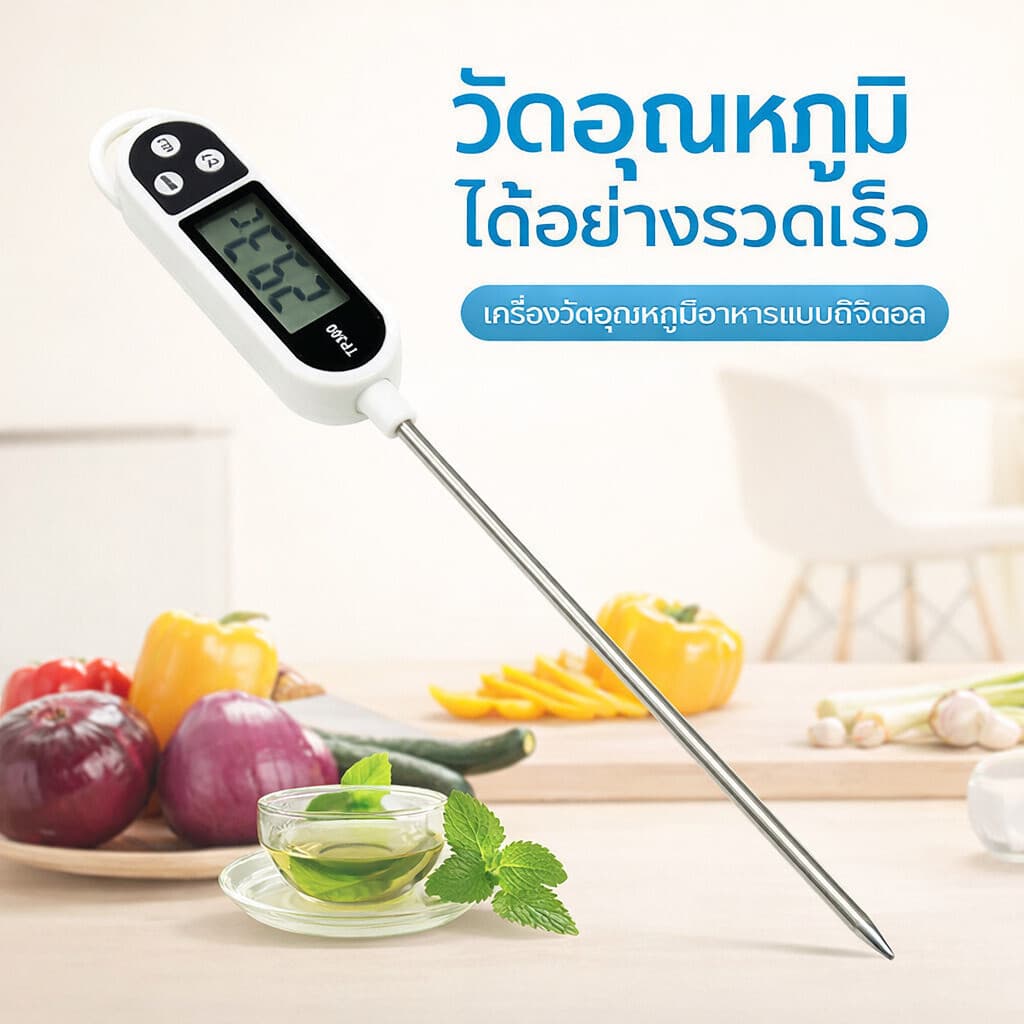 PPH เทอร์โมมิเตอร์วัดอุณหภูมิอาหารแบบแท่ง สำหรับวัดอุณหภูมิน้ำมัน การอบ และการย่าง รูปที่ 3