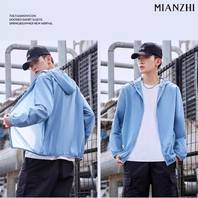 MIANZHI ส่งจากกรุงเทพฯ เสื้อกันแดดผ้าเย็นเหมือนไหมน้ำแข็ง ผู้ชายและผู้หญิง เสื้อคลุมกันแดดมีฮู้ดไซส์ใหญ่หลวม กันน้ำกันฝน ผ้ากันแดดคุณภาพสูง รูปที่ 7