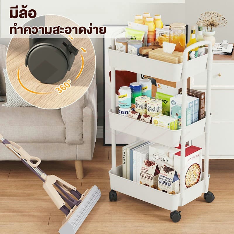 HOHO ชั้นวางของรถเข็นพลาสติก 3/4/5ชั้น พร้อมล้อเลื่อน+ที่จับ เคลื่อนย้ายสะดวก วางของในครัว รุ่นฮิต ! รูปที่ 2